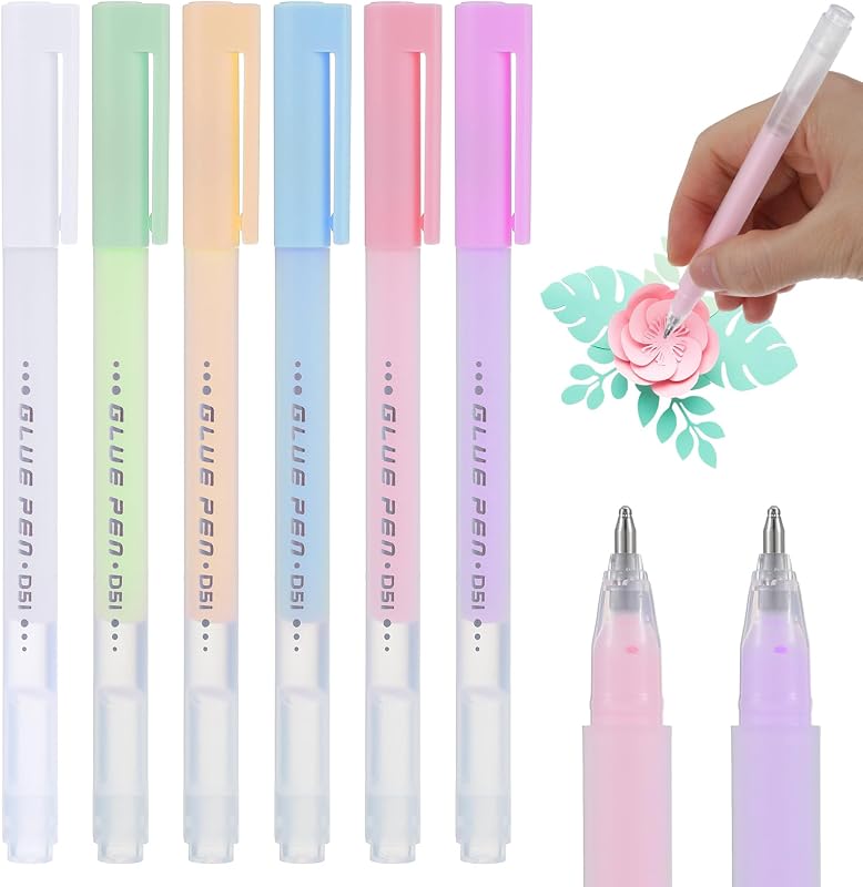 Mabor 6Pcs Glue Pens for Crafting, Glue Stick Pen, Easy Precise Control | Fine Tip Quick Dry Paper Craft Glue Pen for Card Making Supplies
