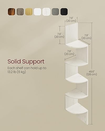 Miniatura 3 de VASAGLE Estante esquinero para montaje en pared, estantería de esquina flotante de 5 niveles, estante para plantas para dormitorio, sala de estar,