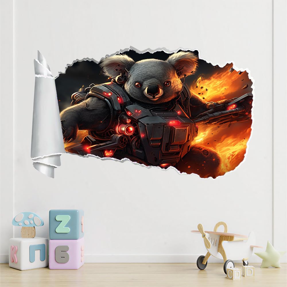 Adesivi Murali 3D Fracassato Animali Koala Decorazione domestica smontabile del tatuaggio della parete Fiamma Decalcomanie impermeabili for Baby Room Wall Decor