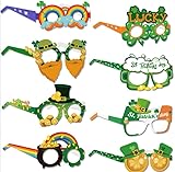 Qpout 16 piezas Día de San Patricio Gafas Verde Trébol Leprechaun Gafas de papel del partido Foto Prop Día de San Patricio Accesorios de disfraces Irlandés Fiesta Favor Decoración Suministros