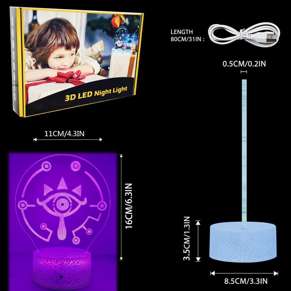 3D Night Light, 16 Color Changing Cartoon USB Desk Lamp, Crest of Hyrule Illusion Lighting with Remote Control for Home Decor Gift for Kids. (3)