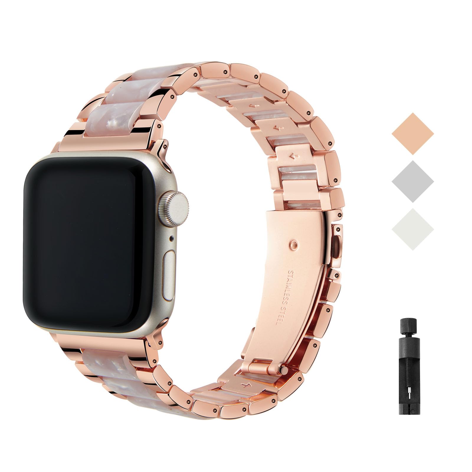 Metal Resin Band Compatible with Apple Watch Wristbands, Women's Strap Fashion Chain Bracelet for iWatch Series 8 7 6 SE 5 4 3 2 1 Ultra