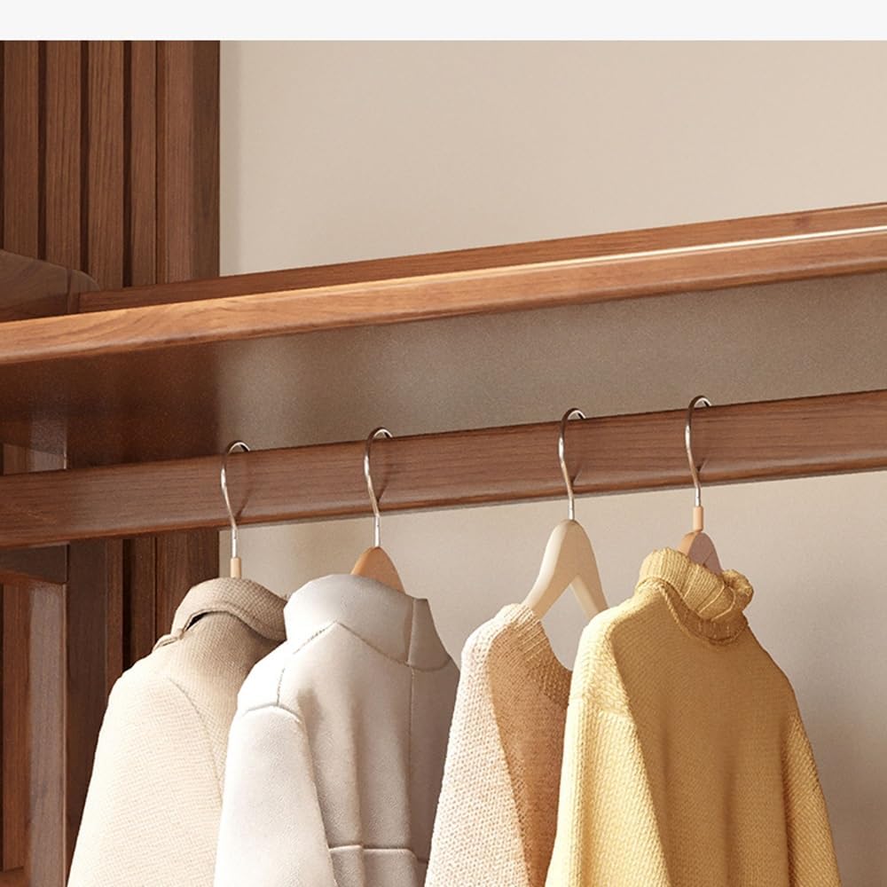 Floor-Standing Solid Wood Rotating Coat Rack，Freestanding Solid Wood Coat Rack & Full Length Mirror - Stylish Space-Saving Storage Solution for Bedroom & Living Room, Functional Clothes Hang