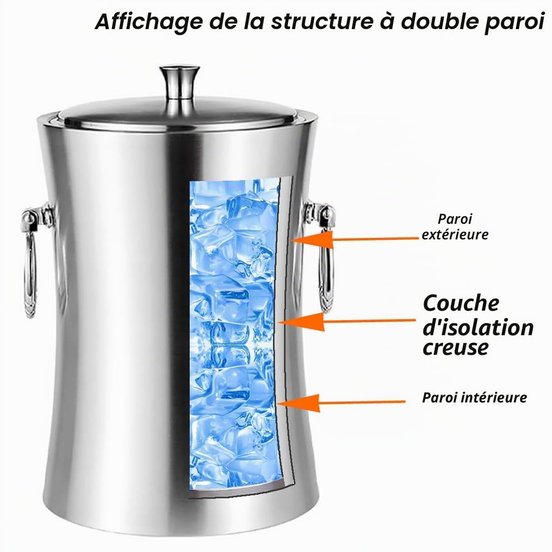 Kit Seau à Glace, 3L, Seau à Glace Double paroi en Acier Inoxydable