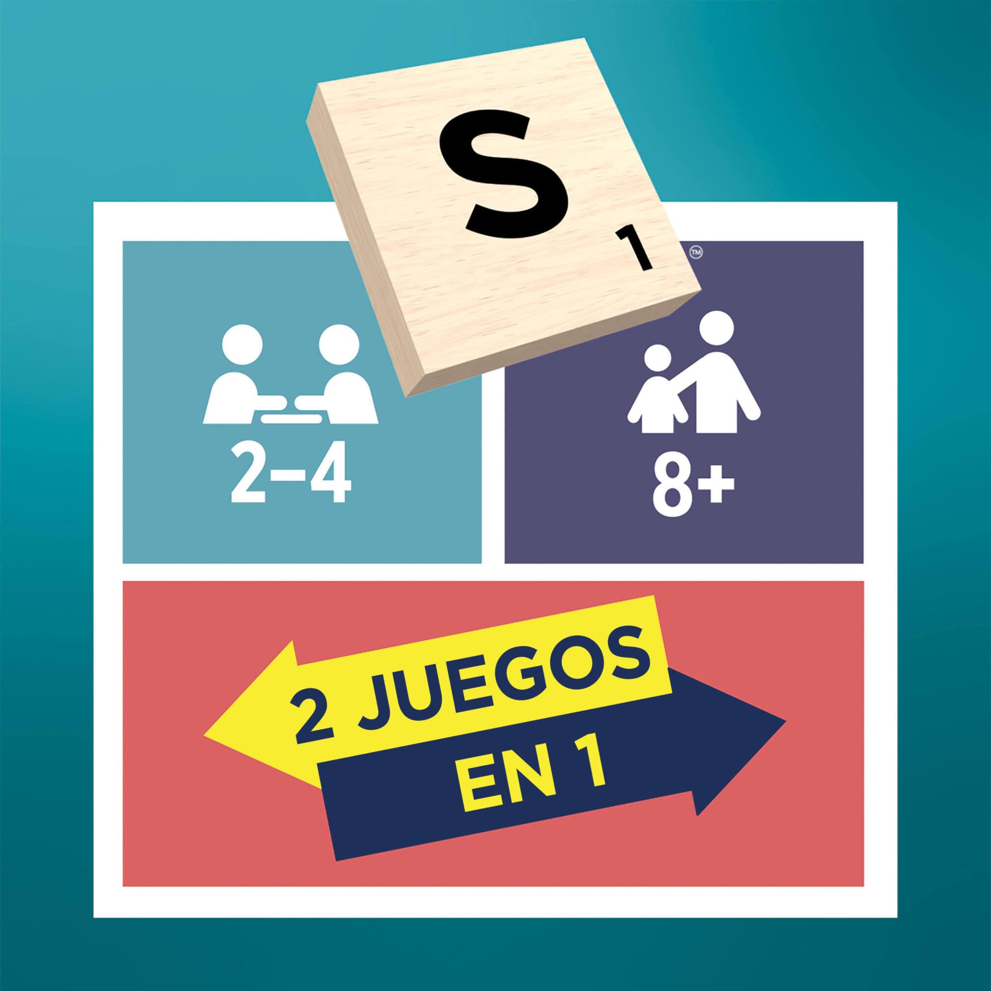 Mattel Games Scrabble Juego de Mesa, clásico Juego de Palabras Familiar con fichas de Letras y atriles de Madera, Dos Opciones de Juego, edición en español, JGR64