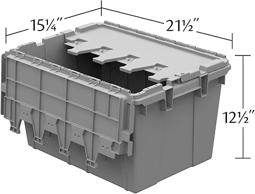 Miniatura 4 de Buckhorn AC2115120201000 - Contenedor industrial apilable de plástico con tapa con bisagras, (21 x 15 x 12 pulgadas), gris claro