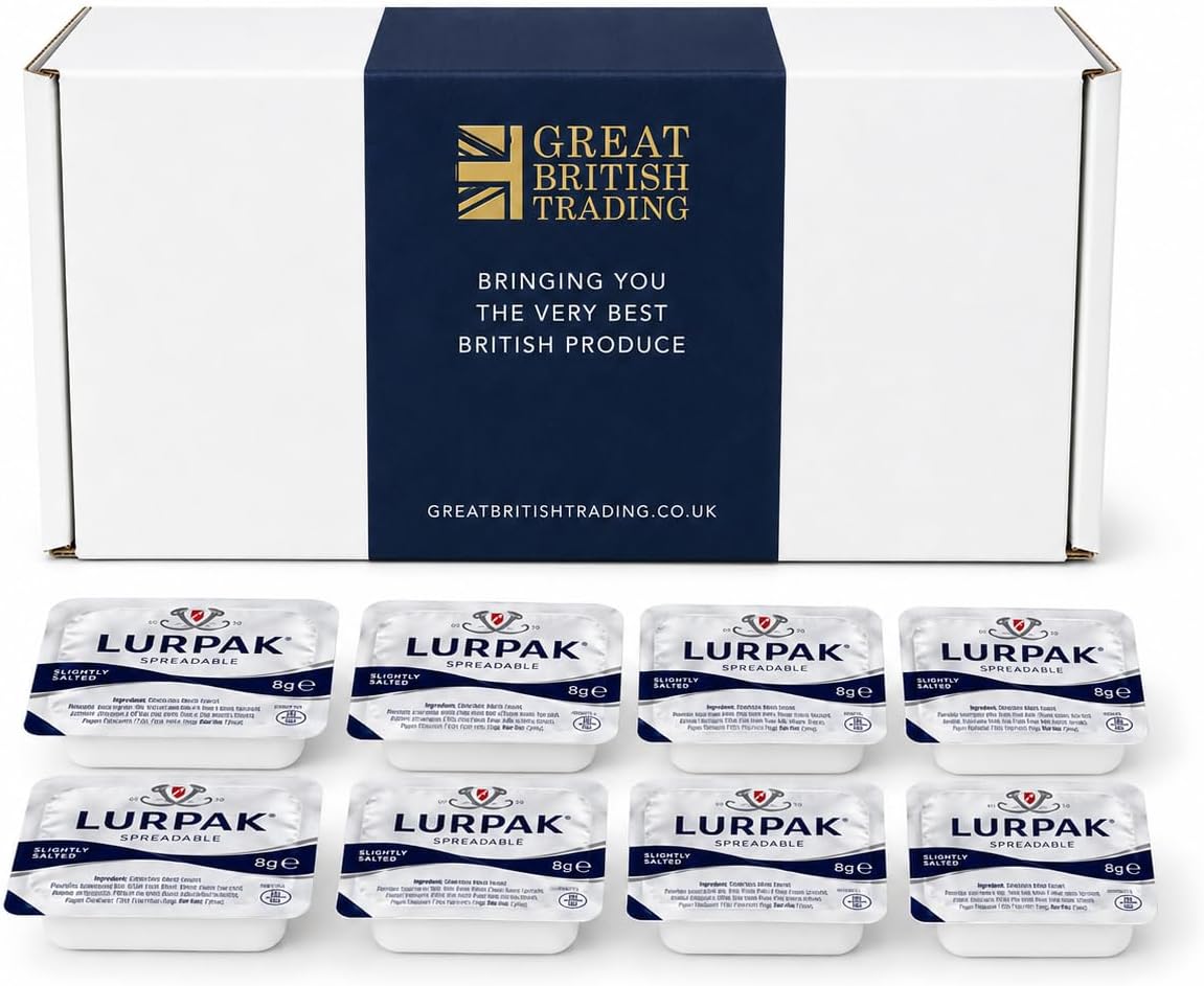 GREAT BRITISH TRADING Lurpak Spreadable Butter Portions, 50 x 8g | By Great British Trading - smooth fridge-spreadable salted butter portions, easy-open pots, vegetarian, breakfast & catering