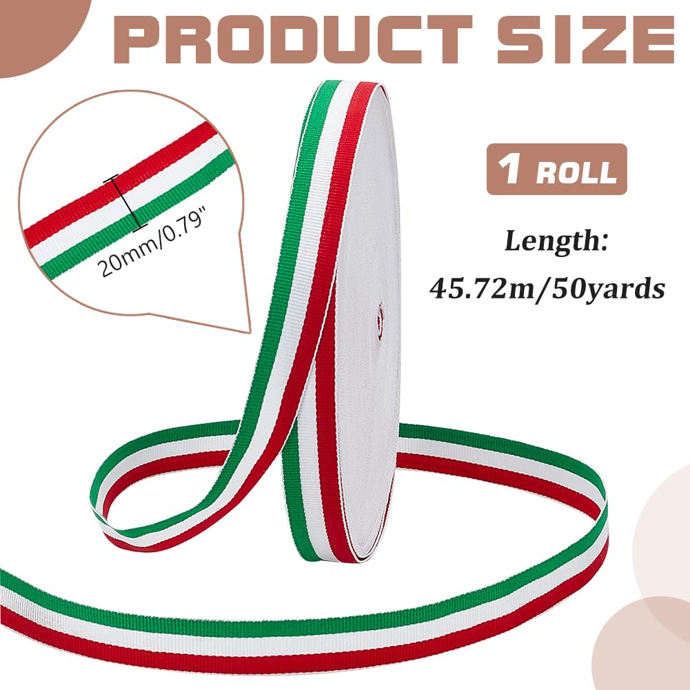 PH PandaHall 45.7m Tricolour Decorative Ribbon 2cm Italian Flag Patriotic Ribbon Red White and Green Ribbon Christmas Stripes Ribbon for Party Gift Packing Holiday Decoration - Image 2