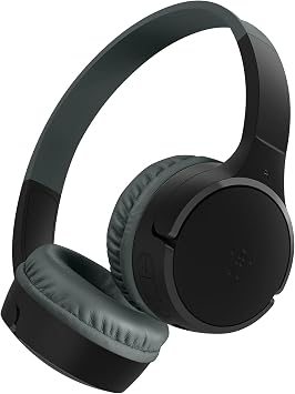 Belkin SoundForm Mini kabelloser Kinderkopfhörer mit integriertem Mikrofon und lustigen Aufklebern, 30 Std. Wiedergabe – Over-Ear-Kopfhörer für Unterricht, Ferien, iPhone, iPad, Galaxy – Schwarz