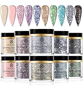 Saviland Dip Powder Nail Kit Starter - Glitter Dipping Powder 10 Colors Nail Powder Set for Frenc...