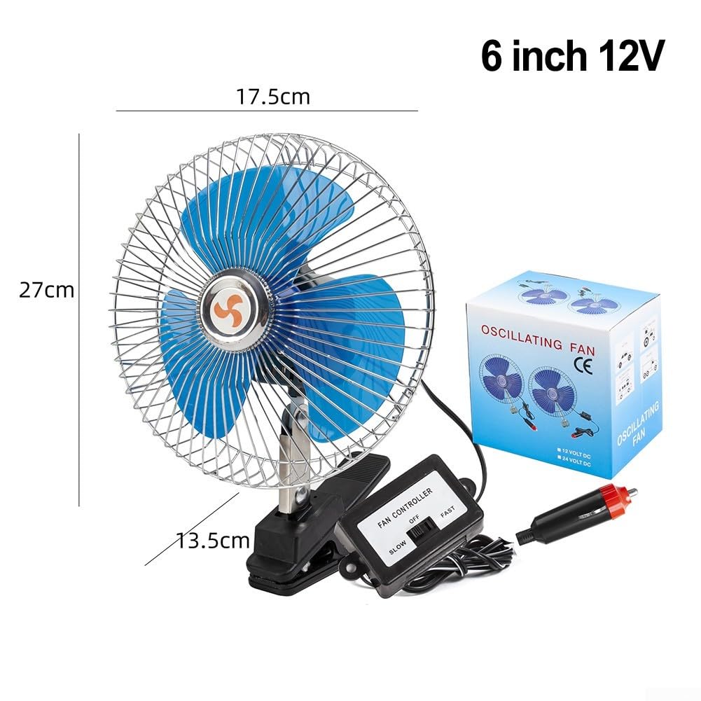 HpLive Ventilatore per auto 12 V/24 V, raffreddamento 2 vel., valvola girevole, copertura antivento in metallo, per camion, barche, SUV, camper (6 pol.)