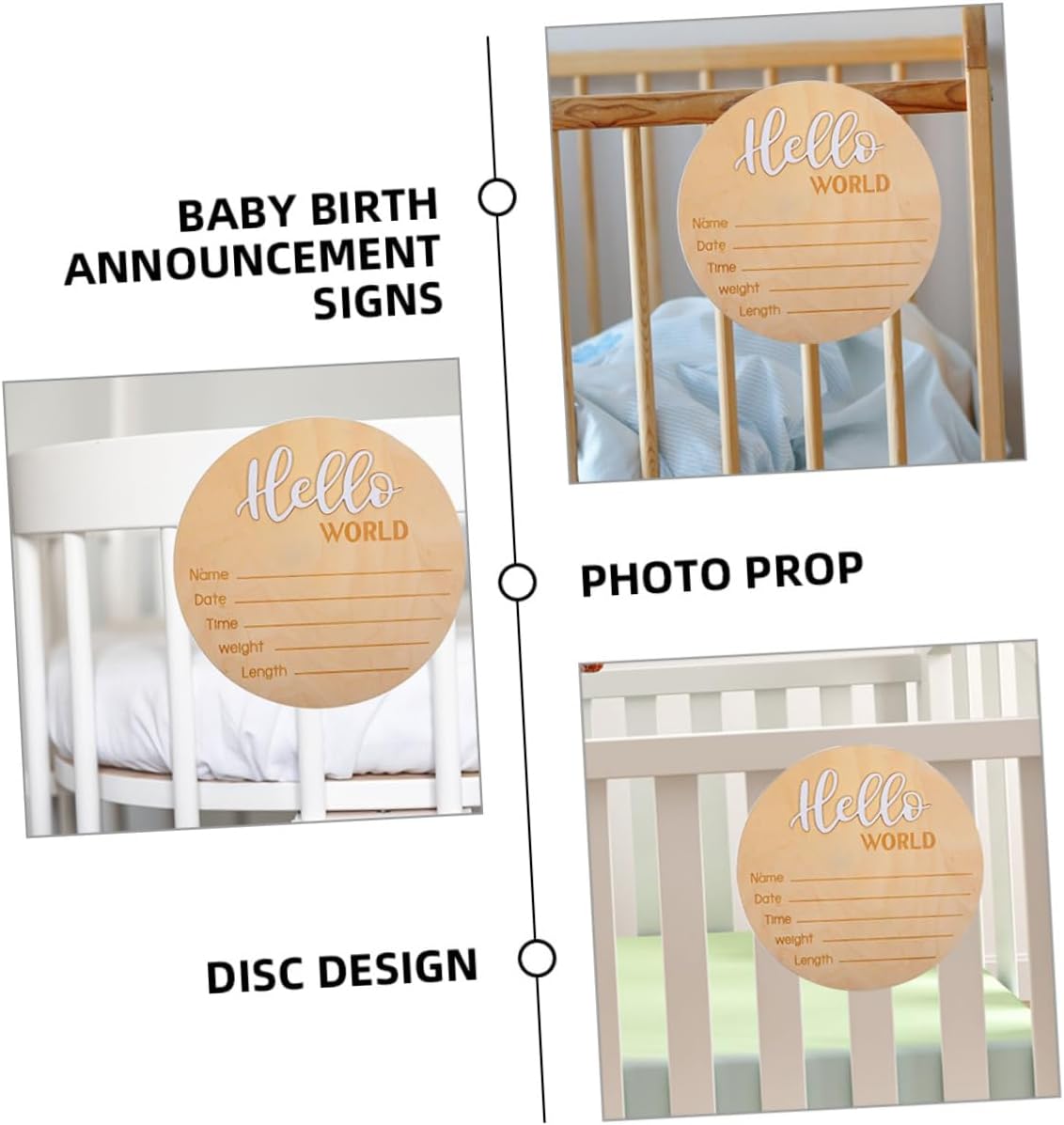 Wooden Newborn Announcement Sign Set 2pcs Baby Name Prop for Hospital Birth Announcement Round Photo Prop for Infants