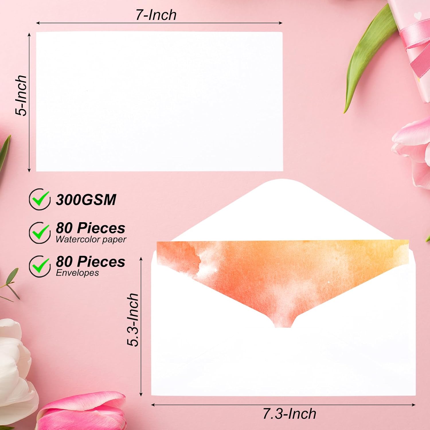 PATIKIL 80 Sets Pure Cotton Watercolor Cards 140lb/300 GSM Postcards with Envelopes for Art Painting Creative Thank Notes, 5x7 Inch