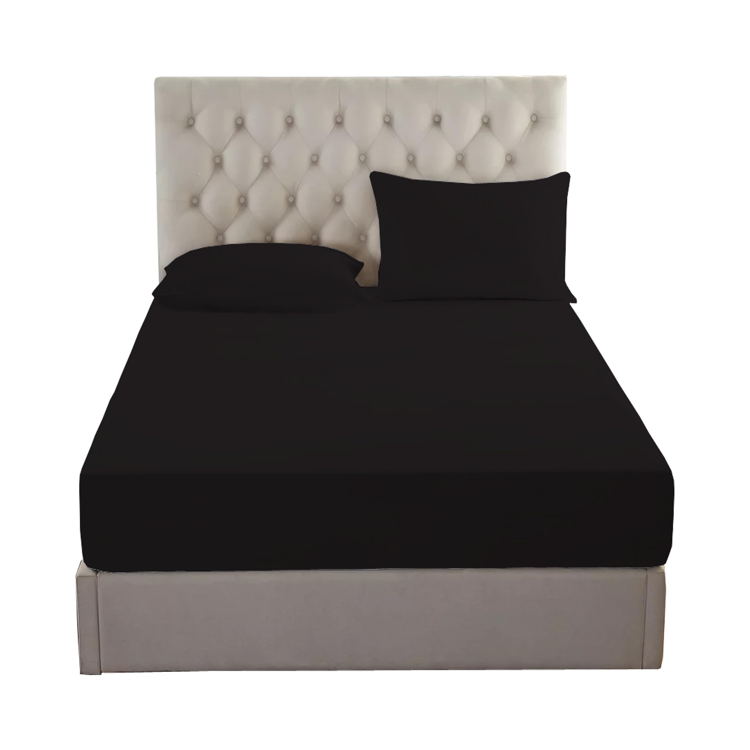 100% Egyptian Cotton 200 Threat Count Fitted Bed Sheets (4FT Small Double, Black) — image 1