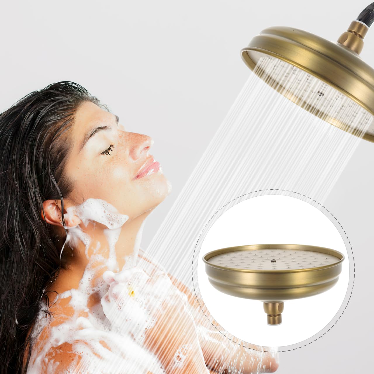 POPETPOP Retro Rain Shower Head Fixed Copper Gold 7.87 Inch Cascade Design Easy Installation Cleaning