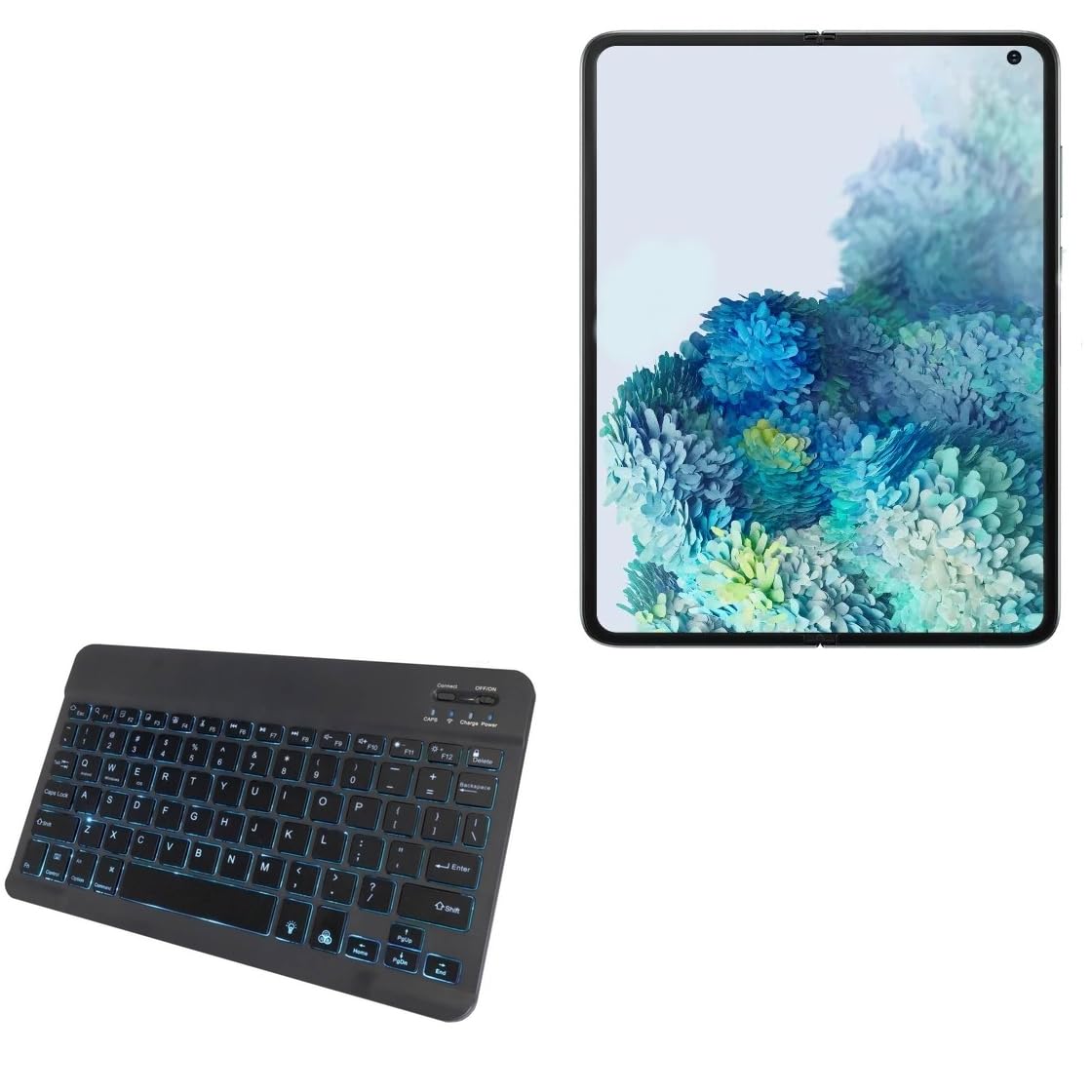 BoxWave Keyboard Compatible with Samsung Galaxy Z Fold 2 - SlimKeys Bluetooth Keyboard - with Backlight, Portable Slim LED 7 Colors - Jet Black