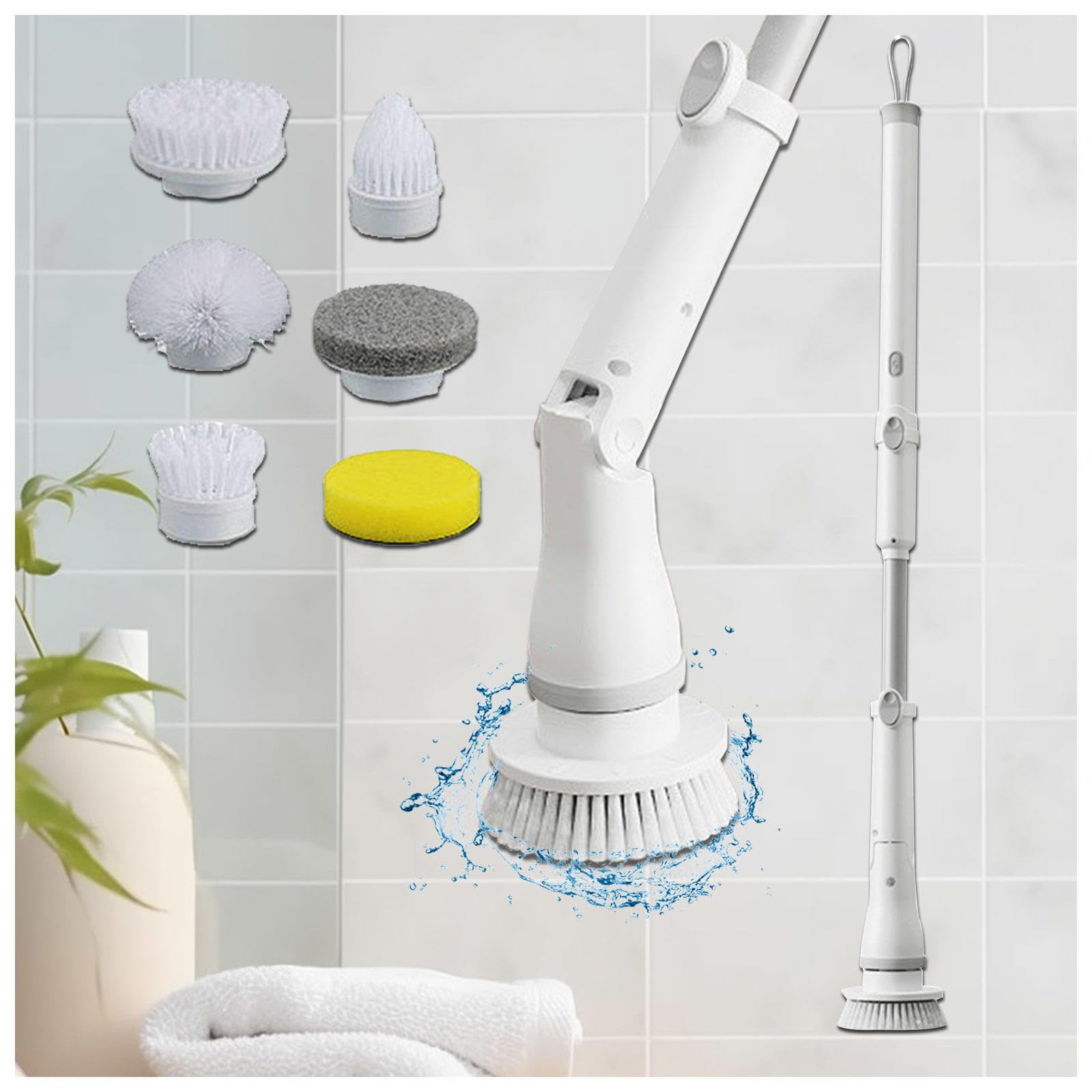 Spazzola Rotante Wireless con 6 Teste di Foratura Intercambiabili, Maniglia Regolabile Spazzole Pulizia Casa per Bagno, Vasca,Cucina,Pavimento,Auto