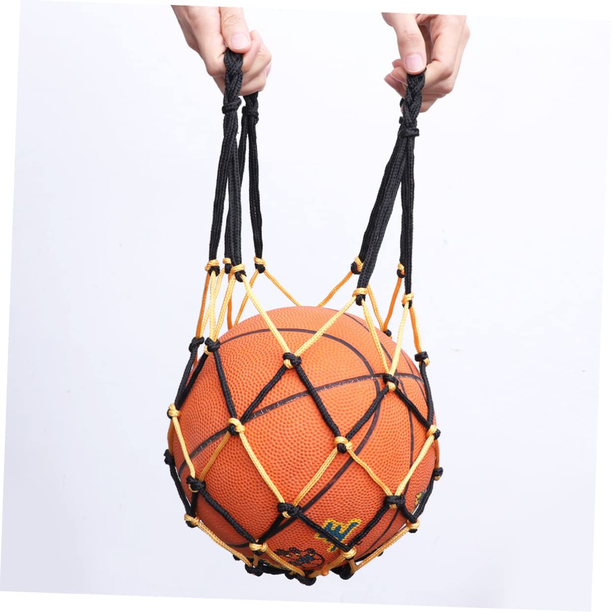 Mikikit Heavy Duty Drawstring Storage Bag Durable Nylon Mesh Net Basketball Carrier Versatile Sports Equipment Bag for Soccer Gym and Beach Activities Yellow and Black