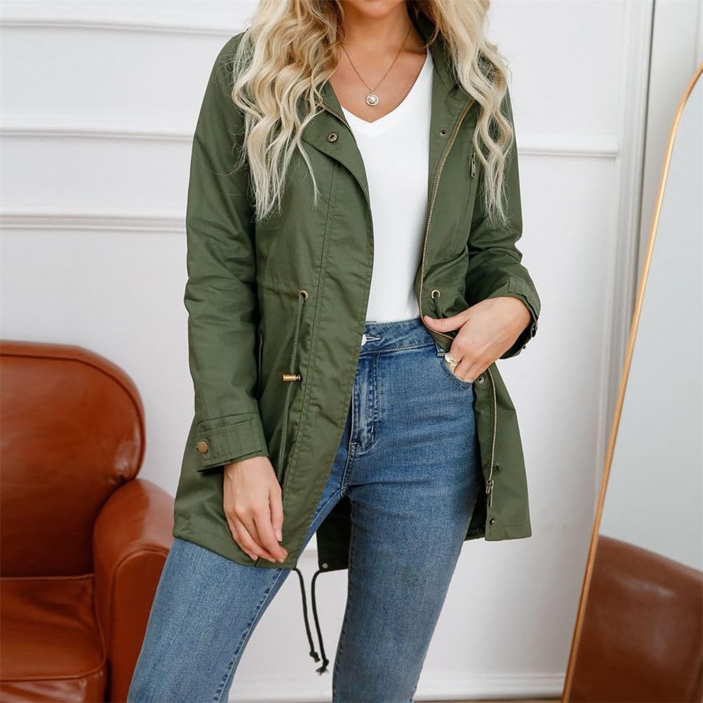 Damskie kurtki o lekkiej wadze, damski trencz plus size, użytkowa ściągana sznurkiem, lekka kurtka z kapturem