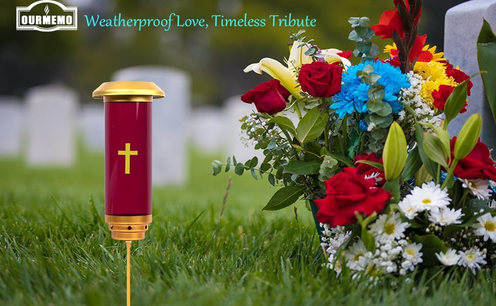 Solar Lights for Cemetery Graves - Solar Powered Memorial Light with Red Globe - Shatter-Resistant & Waterproof - Automatic Dusk to Dawn LED - Grave Decorations,Red Glow for Remembrance - Image 9