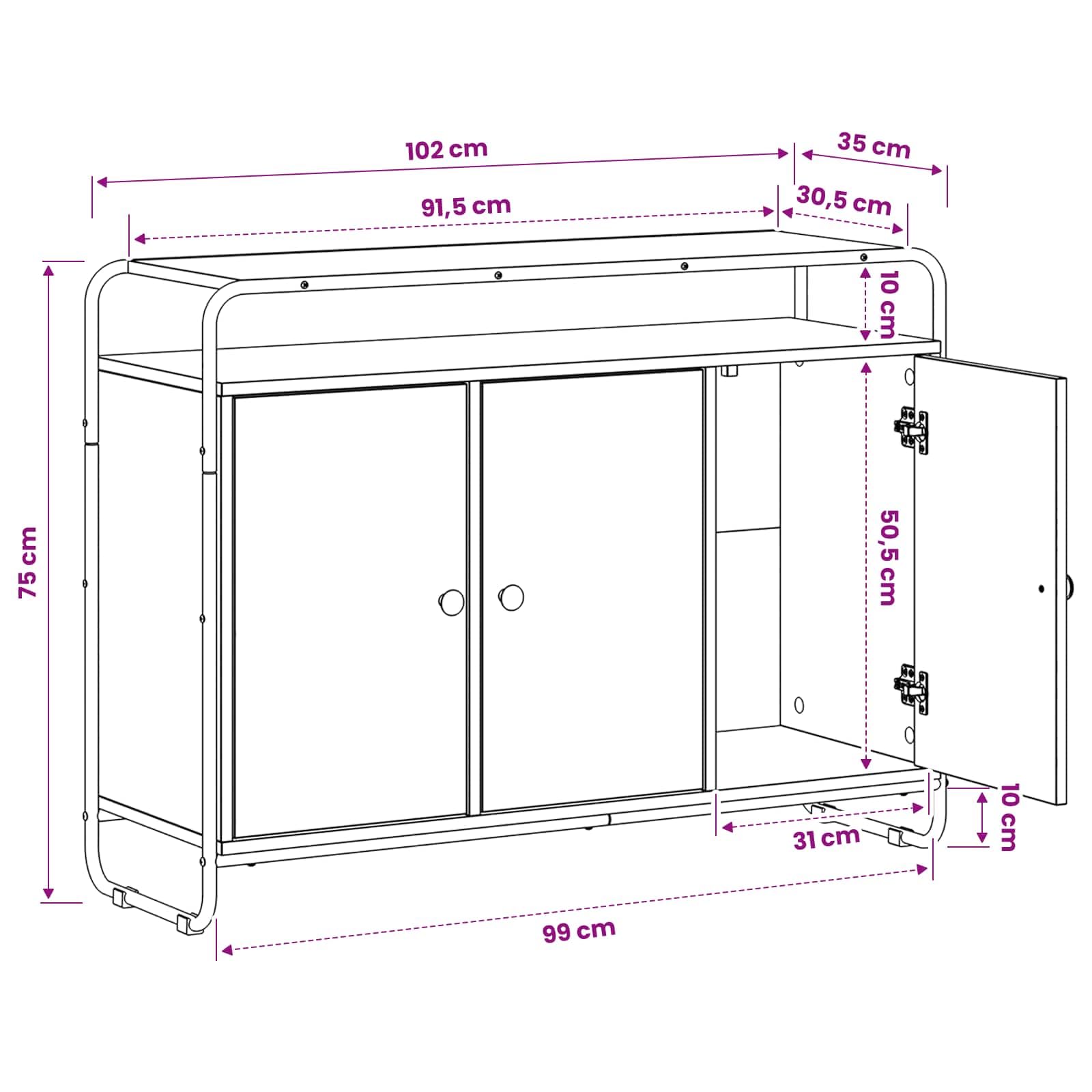 vidaXL Credenza Rovere Nero 102 x 35 x 75 cm Legno ingegnerizzato