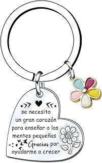 QTZXZX Llavero con Mensaje para Maestros, Regalo de Agradecimiento, Diseño de Corazón con Flor