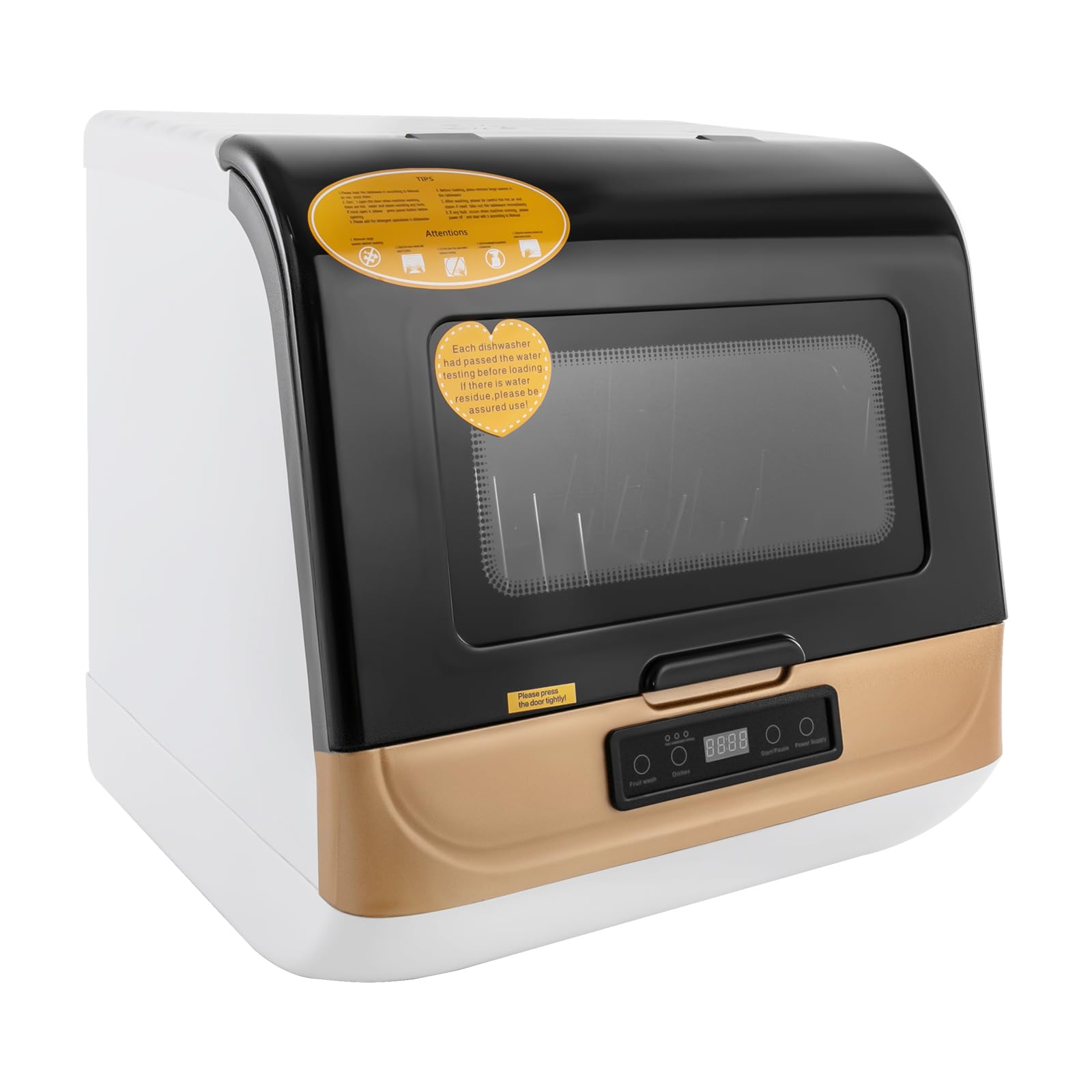 Gold - Lavastoviglie da tavolo moderna, mini lavastoviglie, con 360°, asciugatura, per appartamenti e caravan, 800 W
