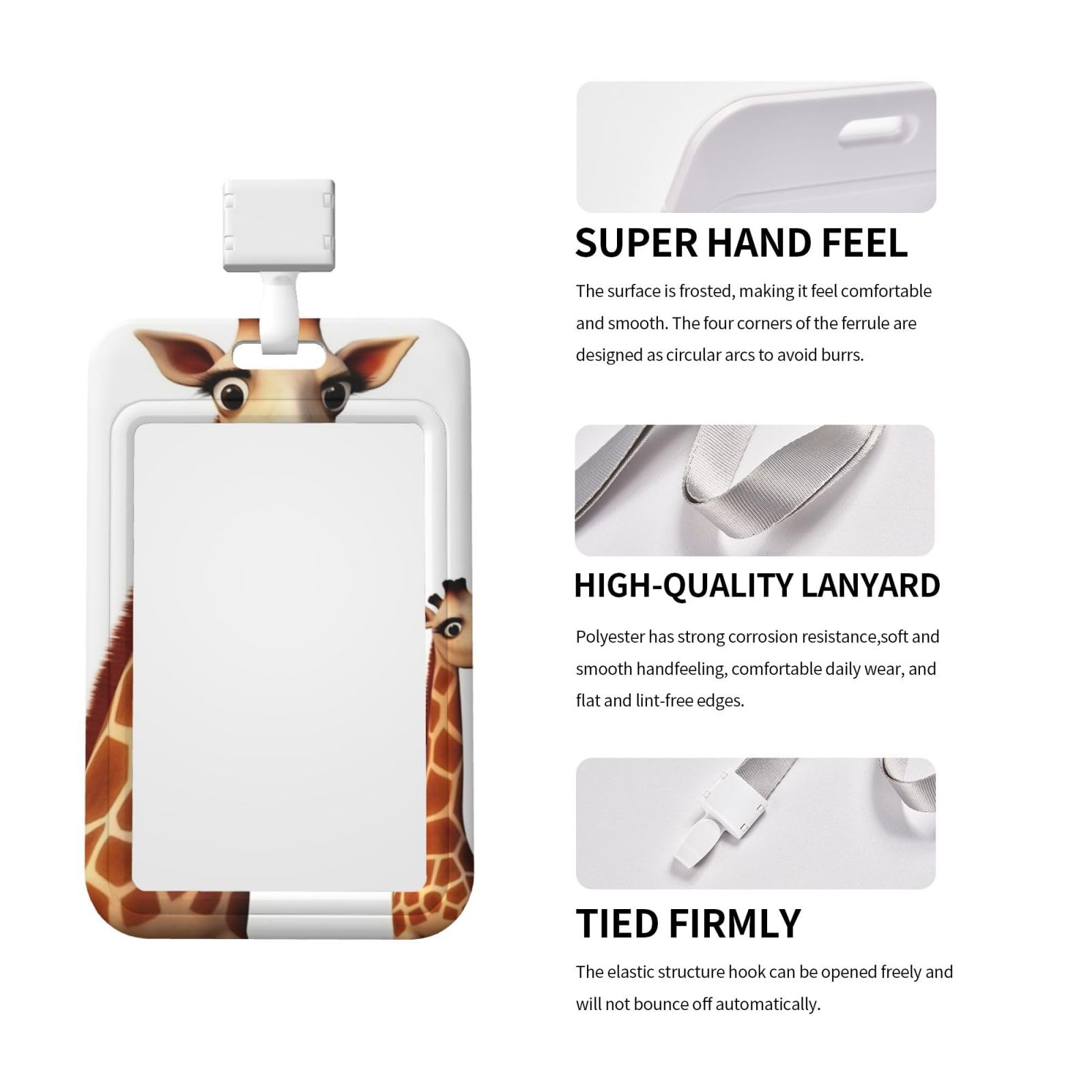 Porte-badge Coulissant Dur Avec Lanière – Étui Protection Cartes De Travail – Forme Girafe – Fenêtre Transparente