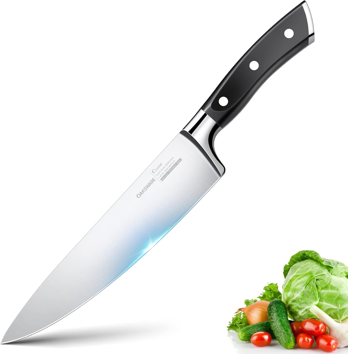 OAKSWARE Chef's Knife, 8-Inch Sharp Kitchen Knives, Forged German High Carbon Stainless Steel with Ergonomic Handle