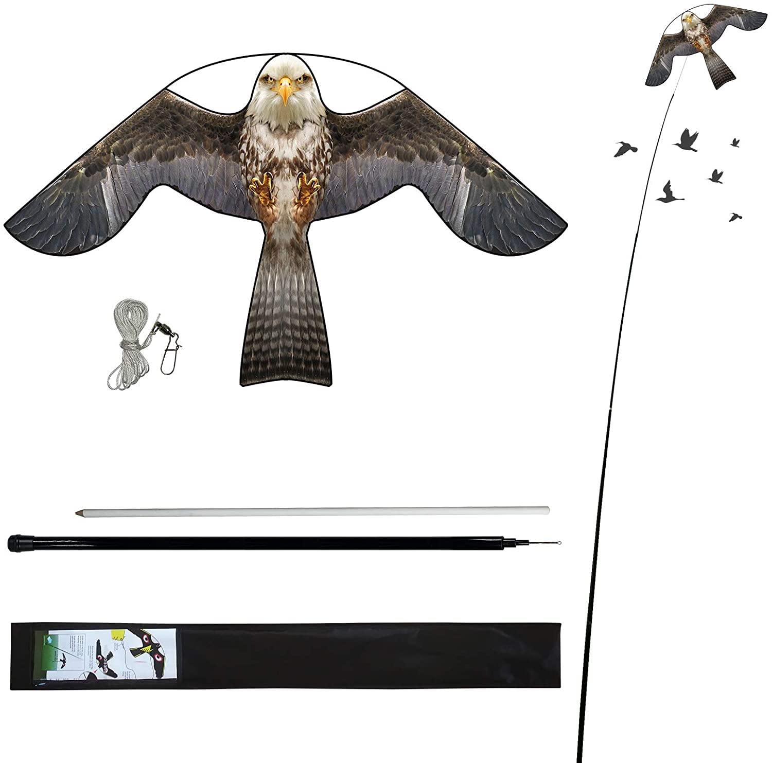 Laptony Bird Scarer Flying Kite Crops Farm Protector Bird Hawk Flying Kite with 6m Telescopic Pole — image 1