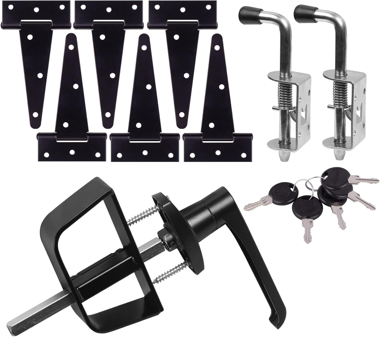 Double Door Shed Hardware Kit -Includes Window and Door/Window Hinge Set, Complete with Hinges, Latches, and T-Handle Lock -, for Gates, playrooms