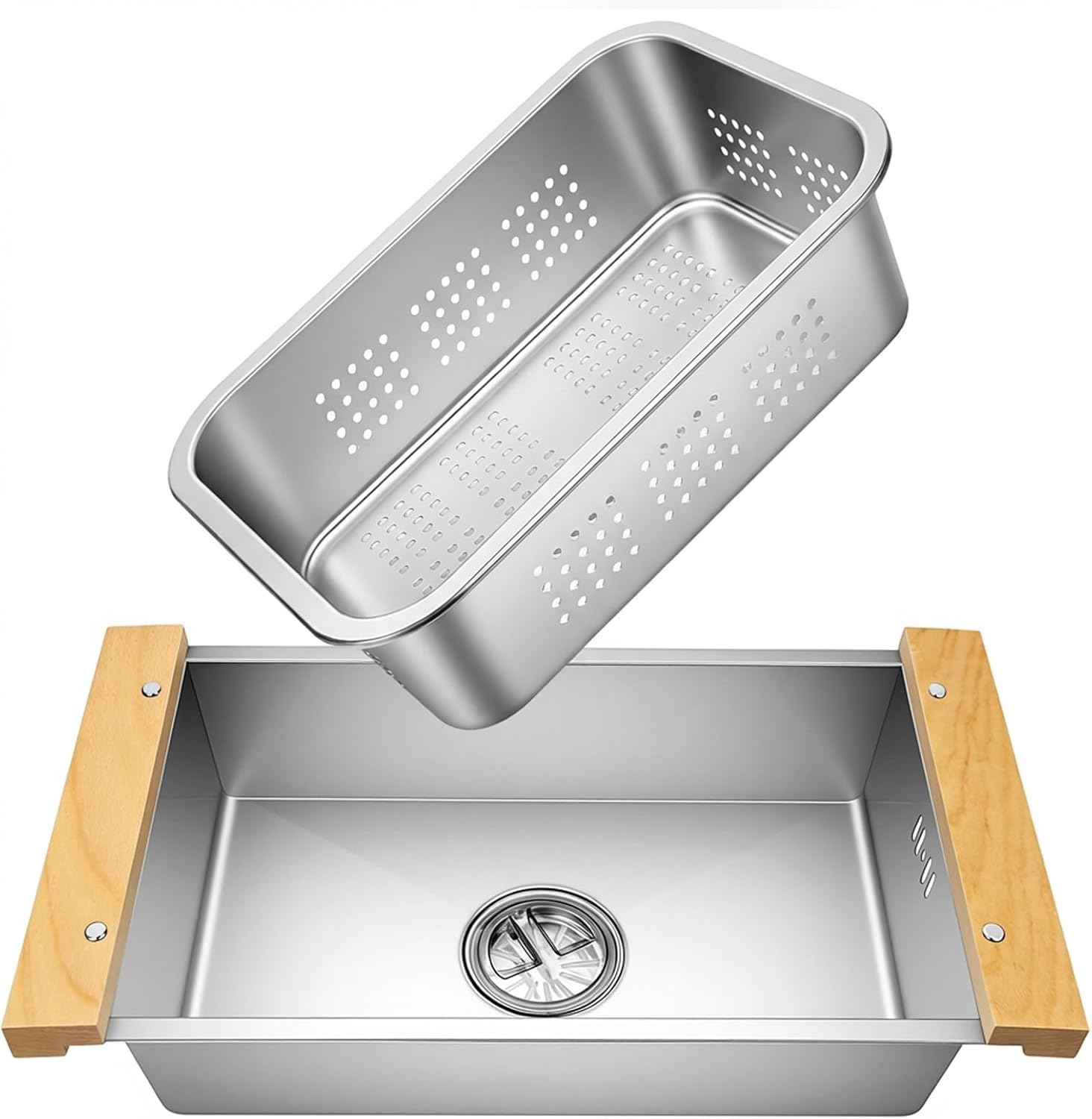 2-in-1 Over the Sink Colander & Dish Basin Combo, Dishpan for Kitchen Sink, Stainless Steel Sink With Strainer Basket, Vegetable and Fruit Washing, Food Straining & Dish Washing