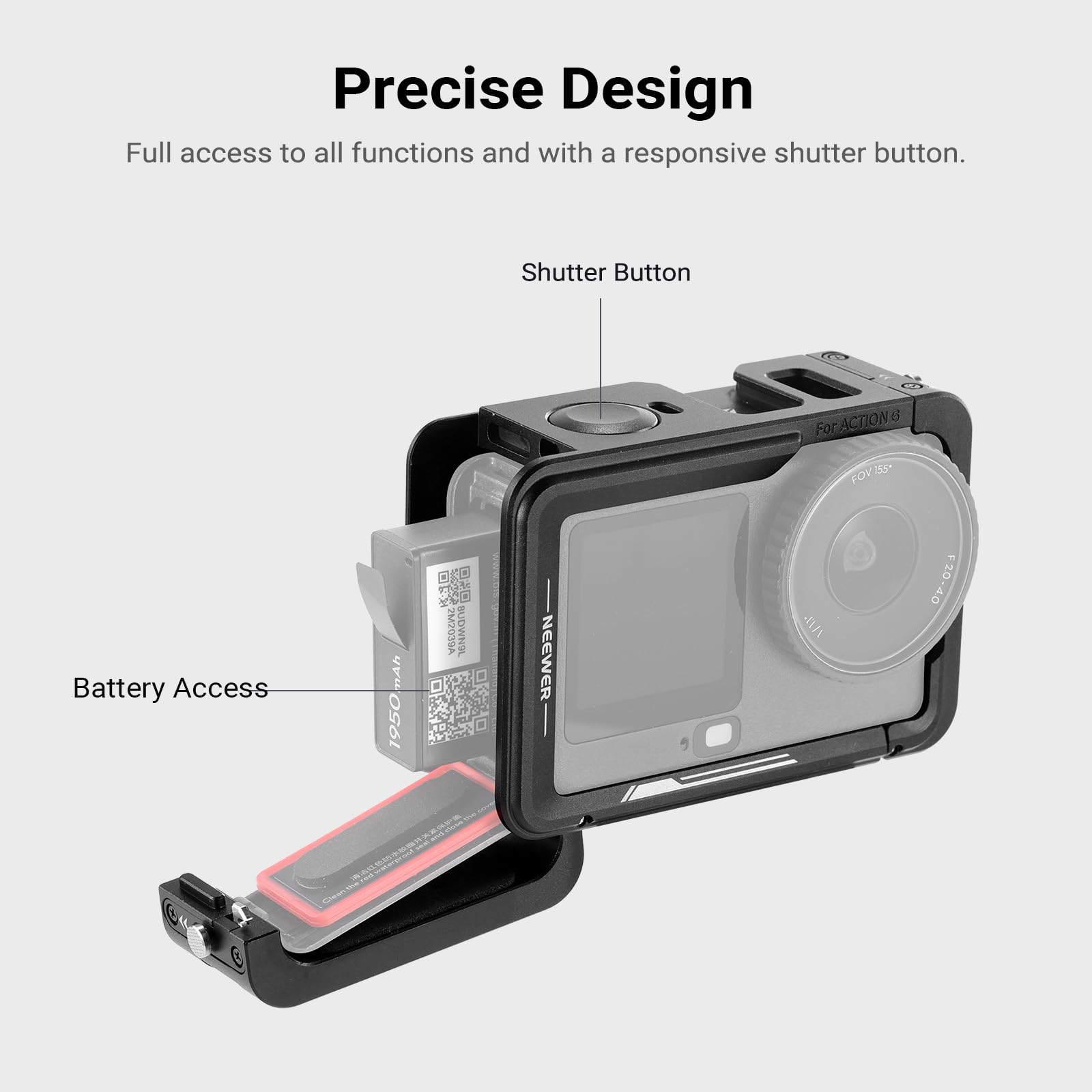 NEEWER Klatka na kamerę do Osmo Action 6, lekki metalowy stabilizator wideo z zimną stopką i gwintem 1/10.2 cm, kompatybilny z mikrofonem DJI Quick Release, magnetyczny adapter, akcesoria do kamer