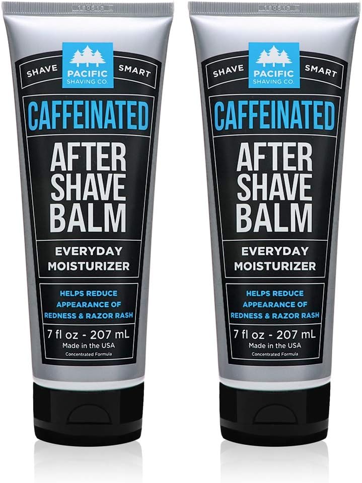 Pacific Shaving CompanyCaffeinated Aftershave, Men's Grooming Product - Antioxidant Daily Face Lotion + After Shave - Soothing Aloe & Spearmint Post Shave Balm for Sensitive Skin (7 Oz, 2 Pack)