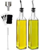 2-Pack 500ml Glass Olive Oil & Vinegar Dispenser Set with Stainless Steel Pourers, 4 Labels, Brush & Funnel - Leak-Proof Kitchen Bottles