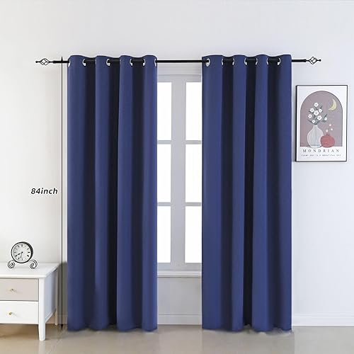 Miniatura 8 de Cortinas opacas 100% de lino azul para dormitorio, cortinas opacas para sala de estar, cortinas de oscurecimiento de habitación de doble capa de 84