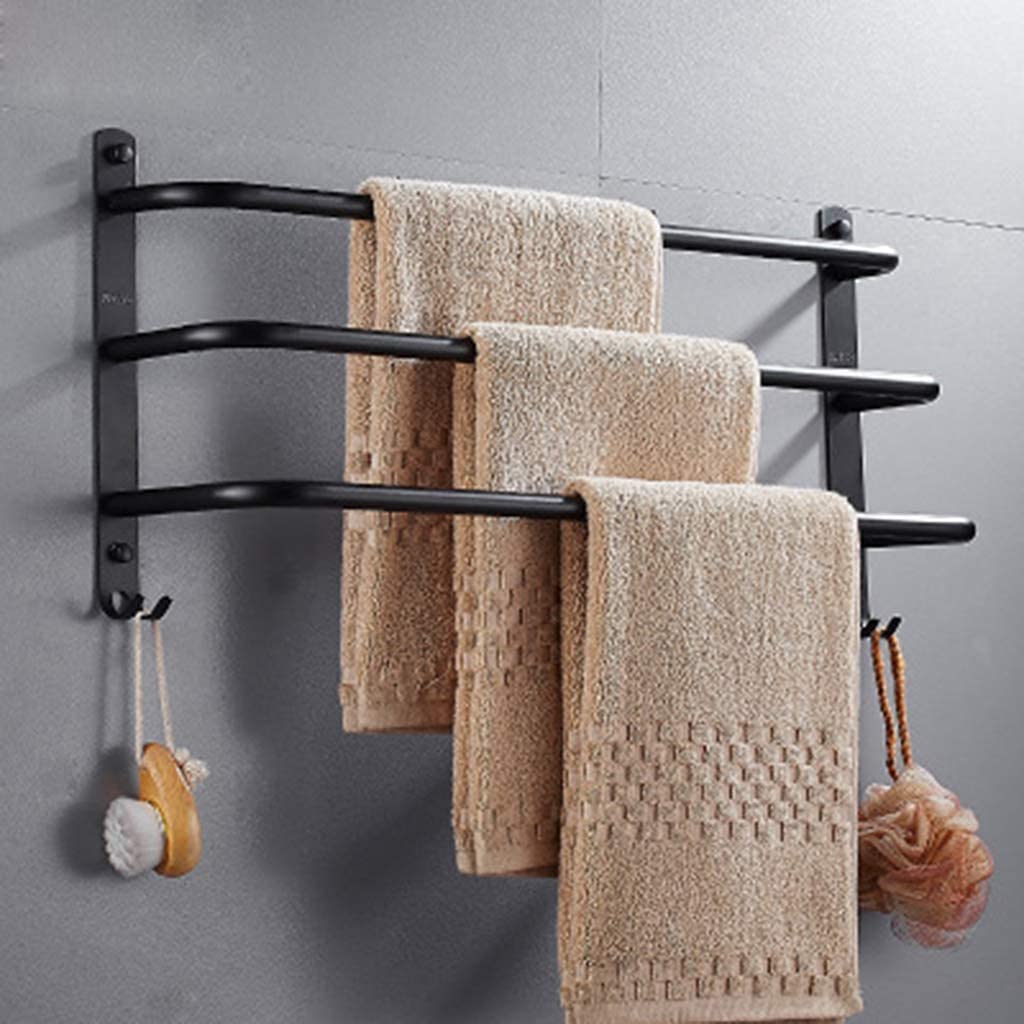 Porte-serviette murale 60cm en acier inoxydable 304 noir avec double crochet