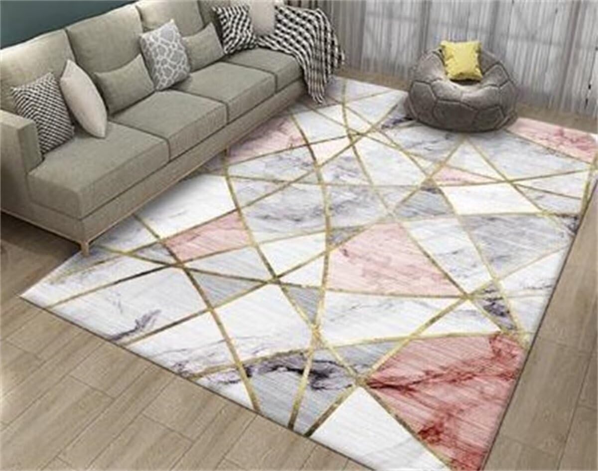 Tapis séjour moderne lavable anti-bruit texture marbre gris rose 200x260