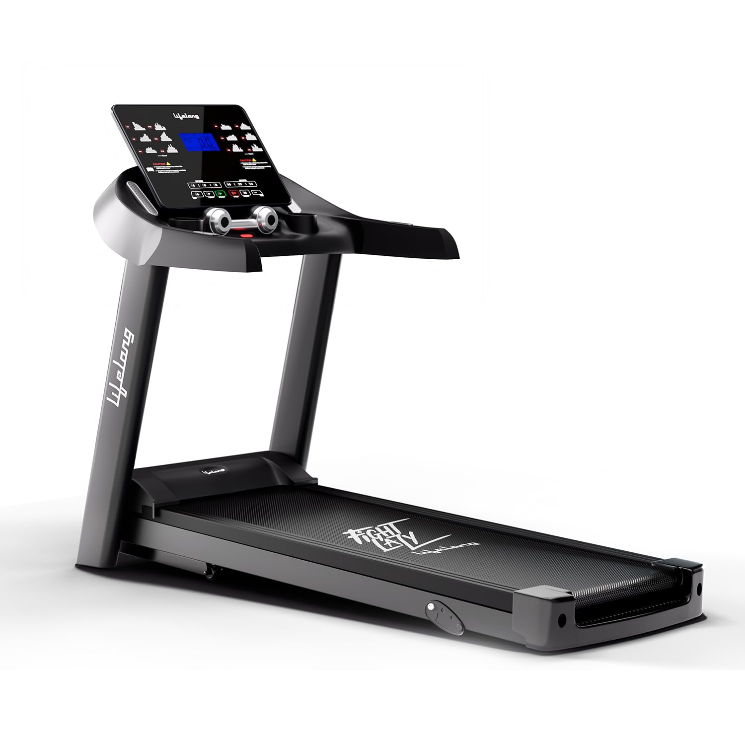 lifelong treadmill for home use - 4.5 hp peak motorized foldable treadmill, 3 level manual incline with max running speed 14 km/hr - heart rate sensor, max weight 120kg (lltm159) black