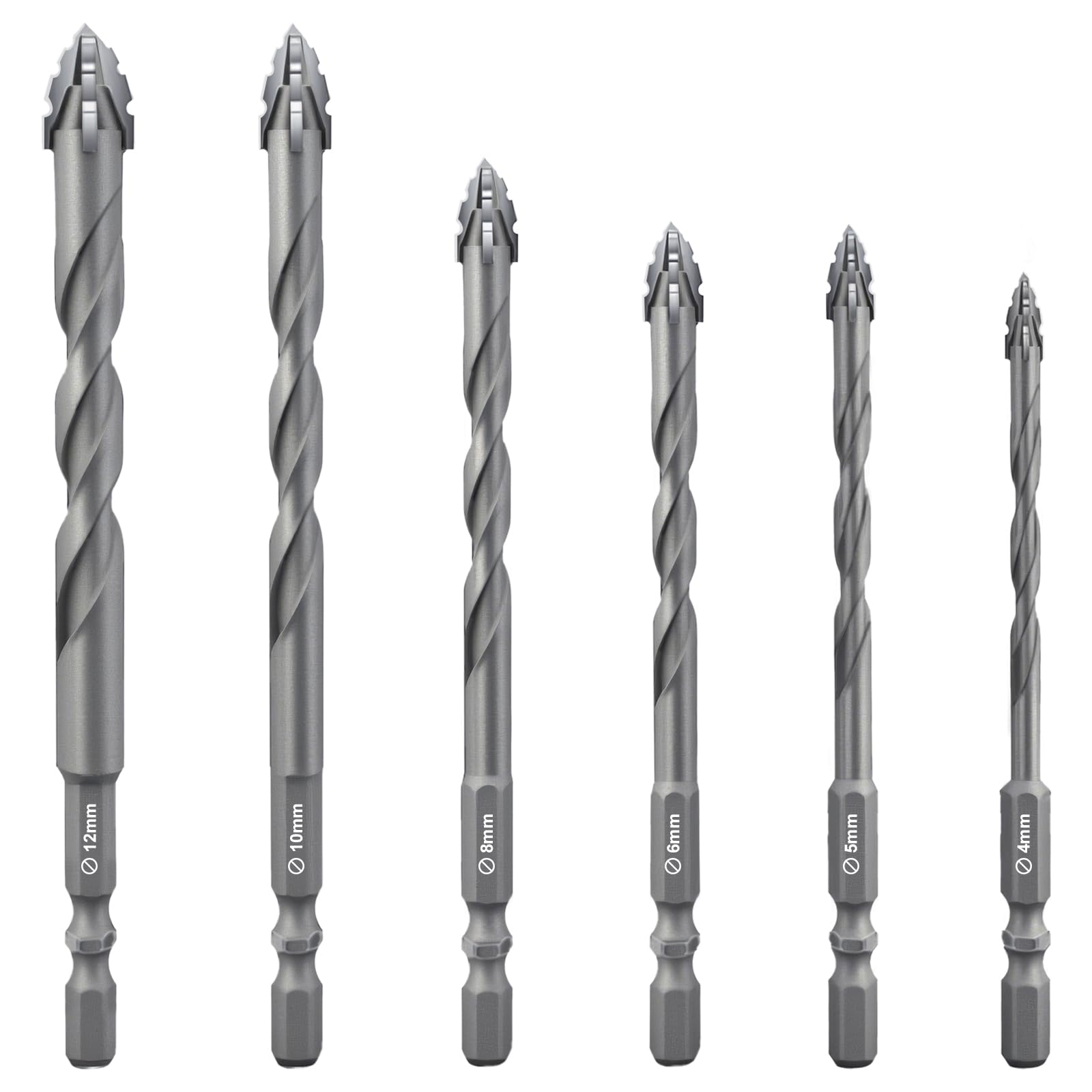 Flintronic 6 Piezas Brocas Porcelanico, Broca Ceramica Ø 4-12 mm, Taladro Excéntrico, Taladro de Vidrio con Vástago Hexagonal, para Madera Plástico Albañilería Baldosa Cerámica Vidrio Hormigón