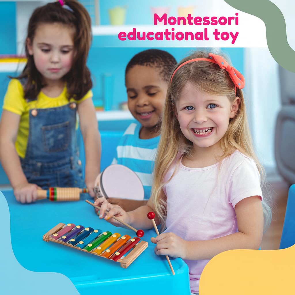 Stoie's Kids Musical Instruments Set – Wooden Percussion Instruments for Toddlers, Xylophone, Tambourine, Maracas, Music Toys for Toddlers, Preschool Musical Instruments