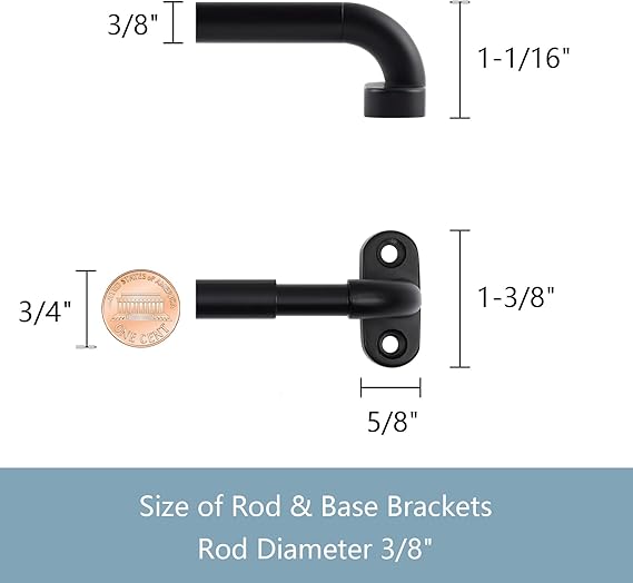TYRON 2 Pack Screwed Sash Curtain Rod Adjustable 18-30 Inch, 3/8 In. Diameter, French Door Curtain Rods (Black)