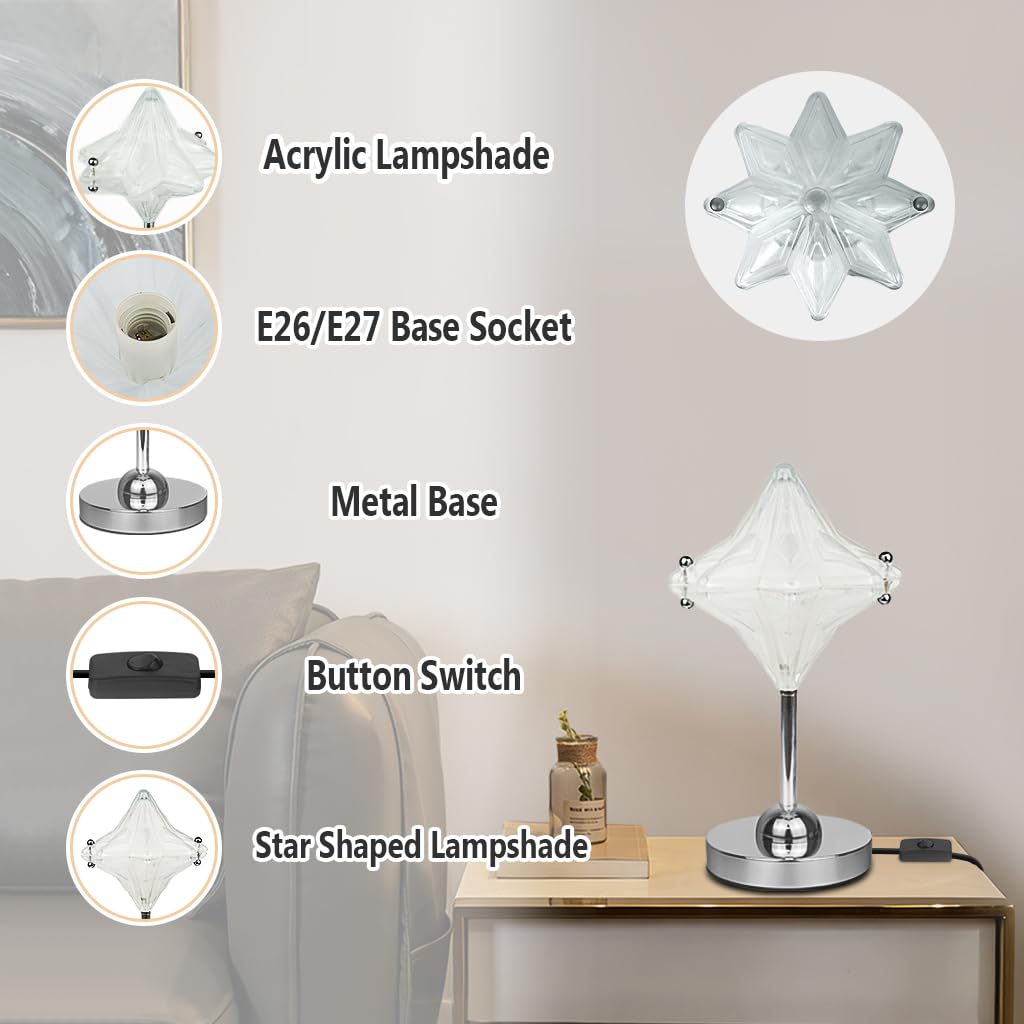 Nachttischlampe Modern,Tischlampe mit Chromfuß und Glas Schirm,Tischlampe Chrom,Schreibtischlampe E27 für Schlafzimmer,Arbeitszimmer,Kinderzimmer,Deko Leuchte,Enthält Glühbirne,12W,3 Farbentemperatur