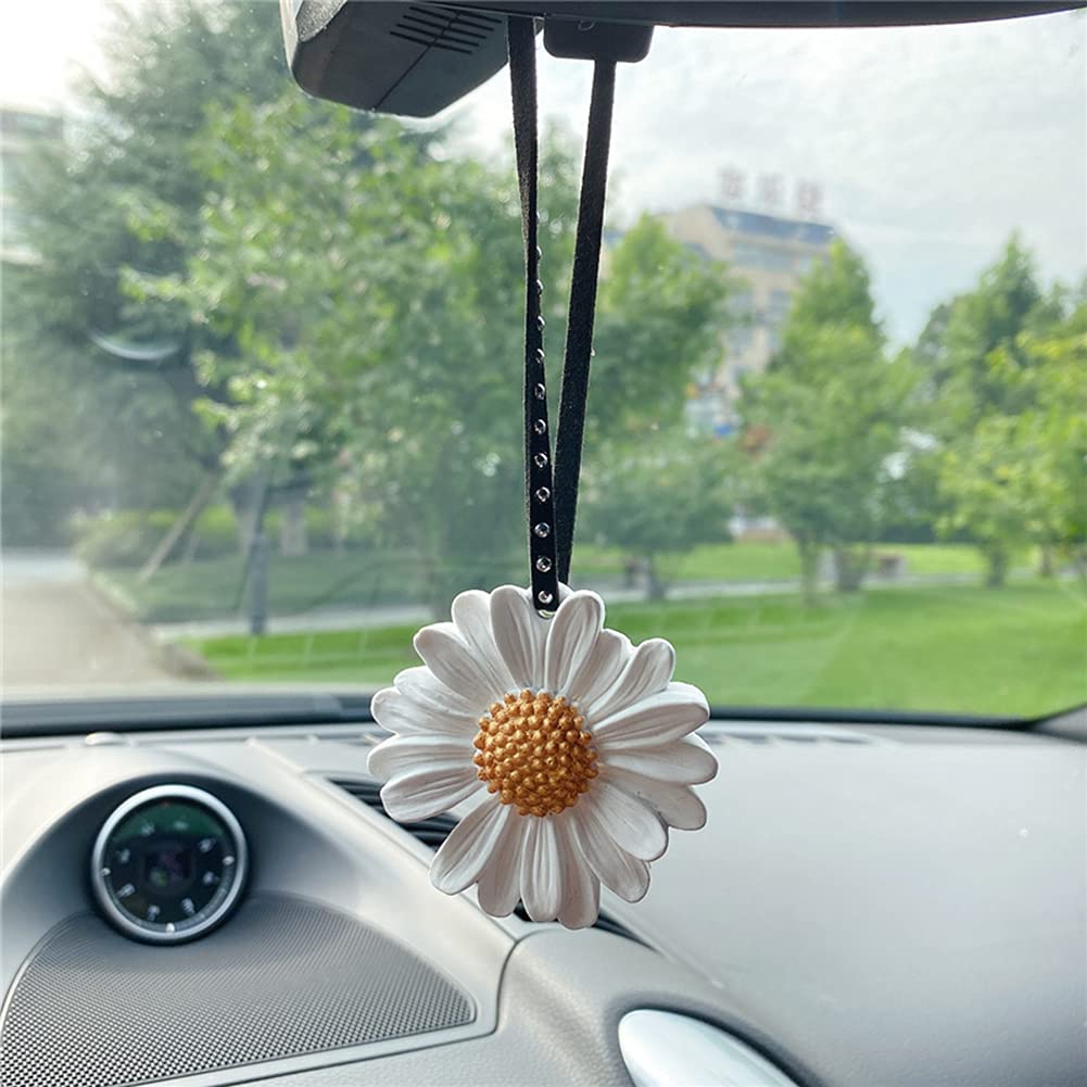 Ciondolo Margherita Uncinetto Per Auto | Accessorio Retrovisore | Decorazione Donna Bianco - Foto 2
