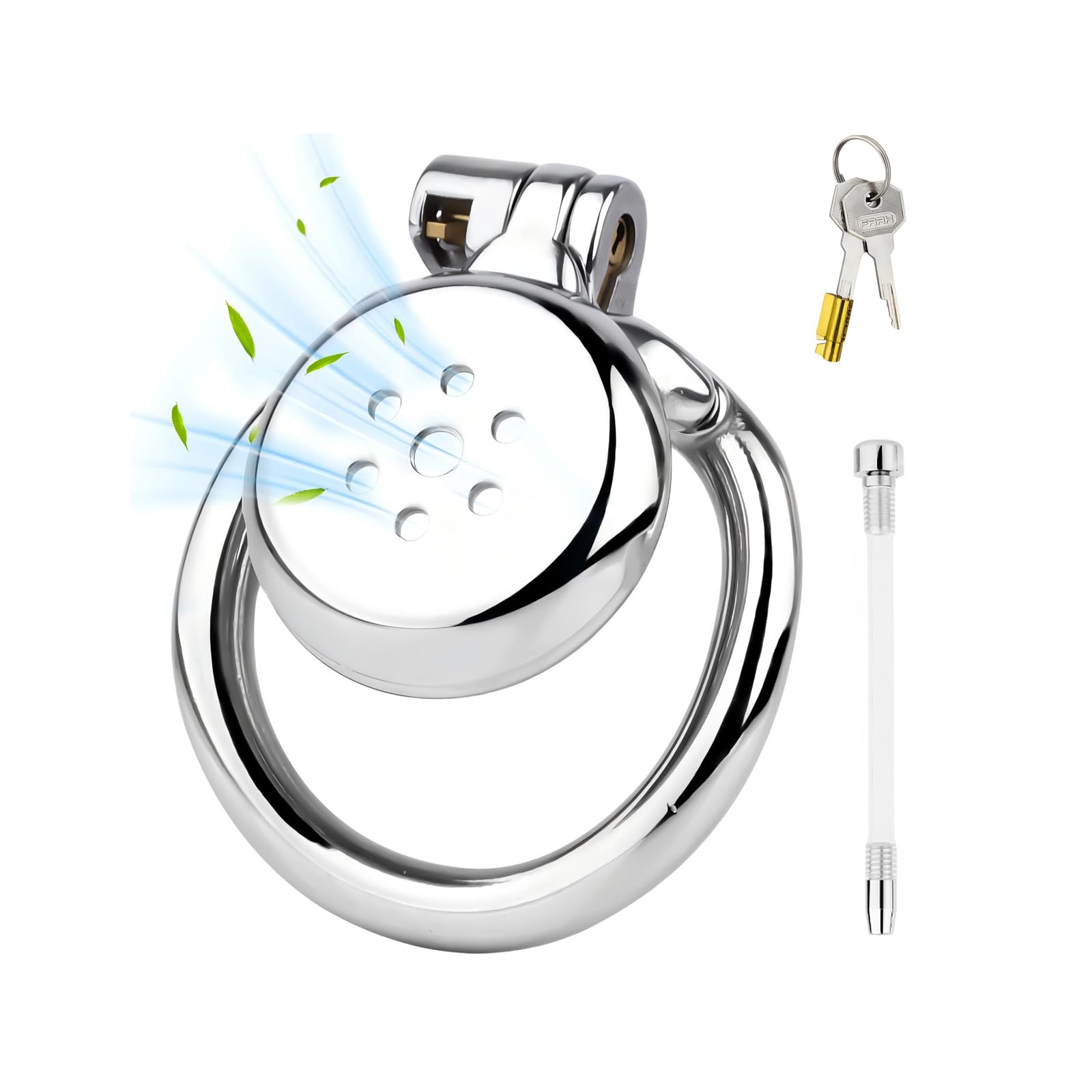 Chastity Cage Plate avec Serrure et Ceinture Invisibles Cage de Chasteté Respirante en Métal pour Le Ligotage du Pénis de l'Homme Sex Toýs Cage Chastetée à Anneau Courbe (40mm,A)