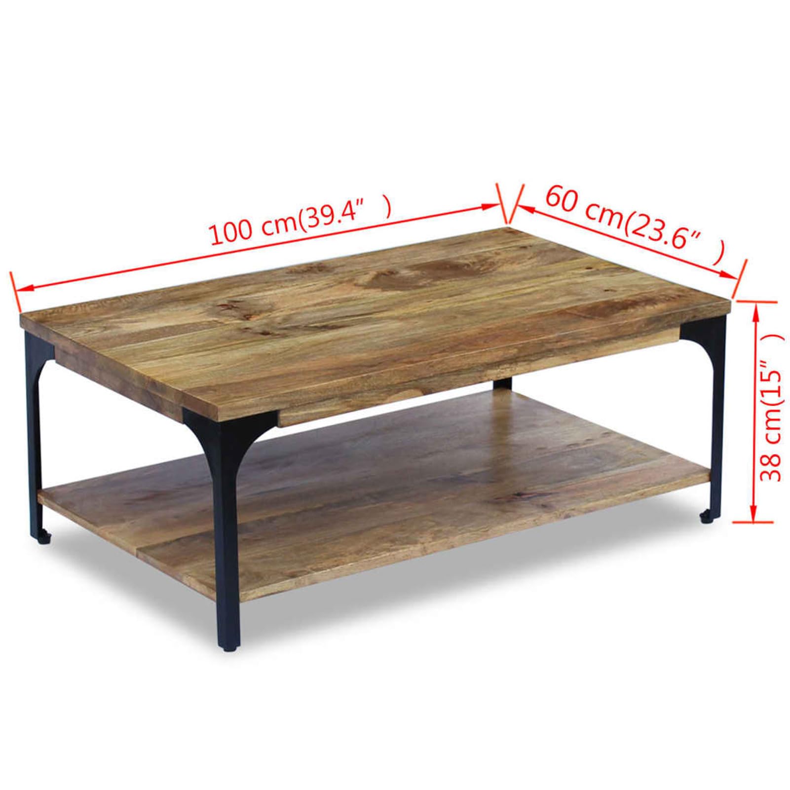 Homgoday Table basse en bois de manguier 100 x 60 x 38 cm, table d'appoint, table d'appoint pour salon, salle de réception d'invités, chambre à coucher et mobilier de bureau