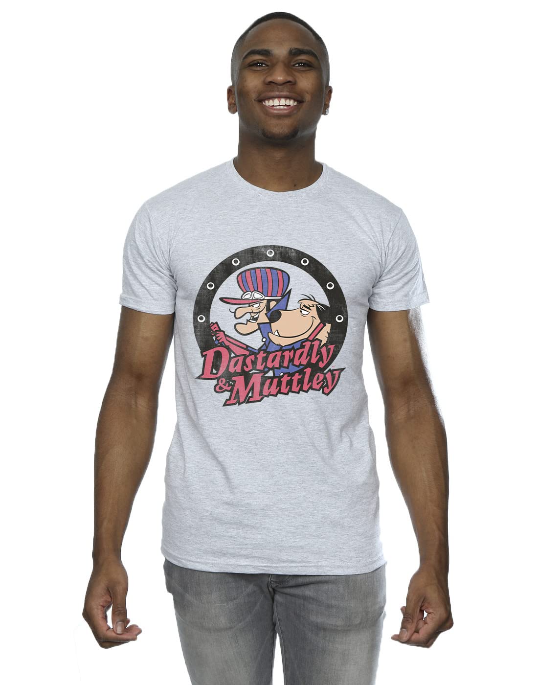 Absolute Cult Men's Sport Grey Wacky Races Dastardly And Mutley Circle T-Shirt Large