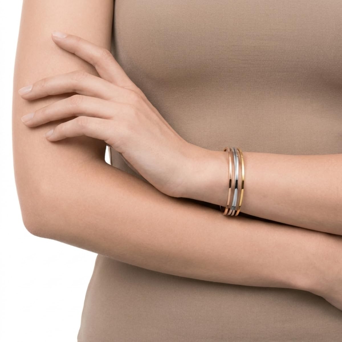 Viceroy Pulsera Air para Mujer de Acero Inoxidable en Tres Tonos - Diseño Abierto Minimalista - Combinación Plata, Dorado y Rosado - Joya Elegante
