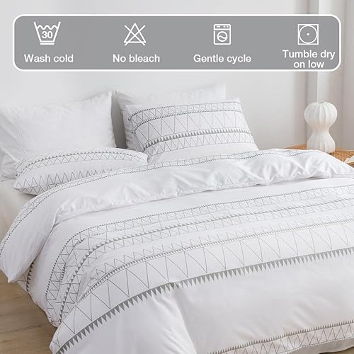 Miniatura 206 de Lekesky Juego de funda de edredón tamaño King, de microfibra suave, bohemio, azteca, azul, bohemio, con cierre de cremallera, lazos en las esquinas