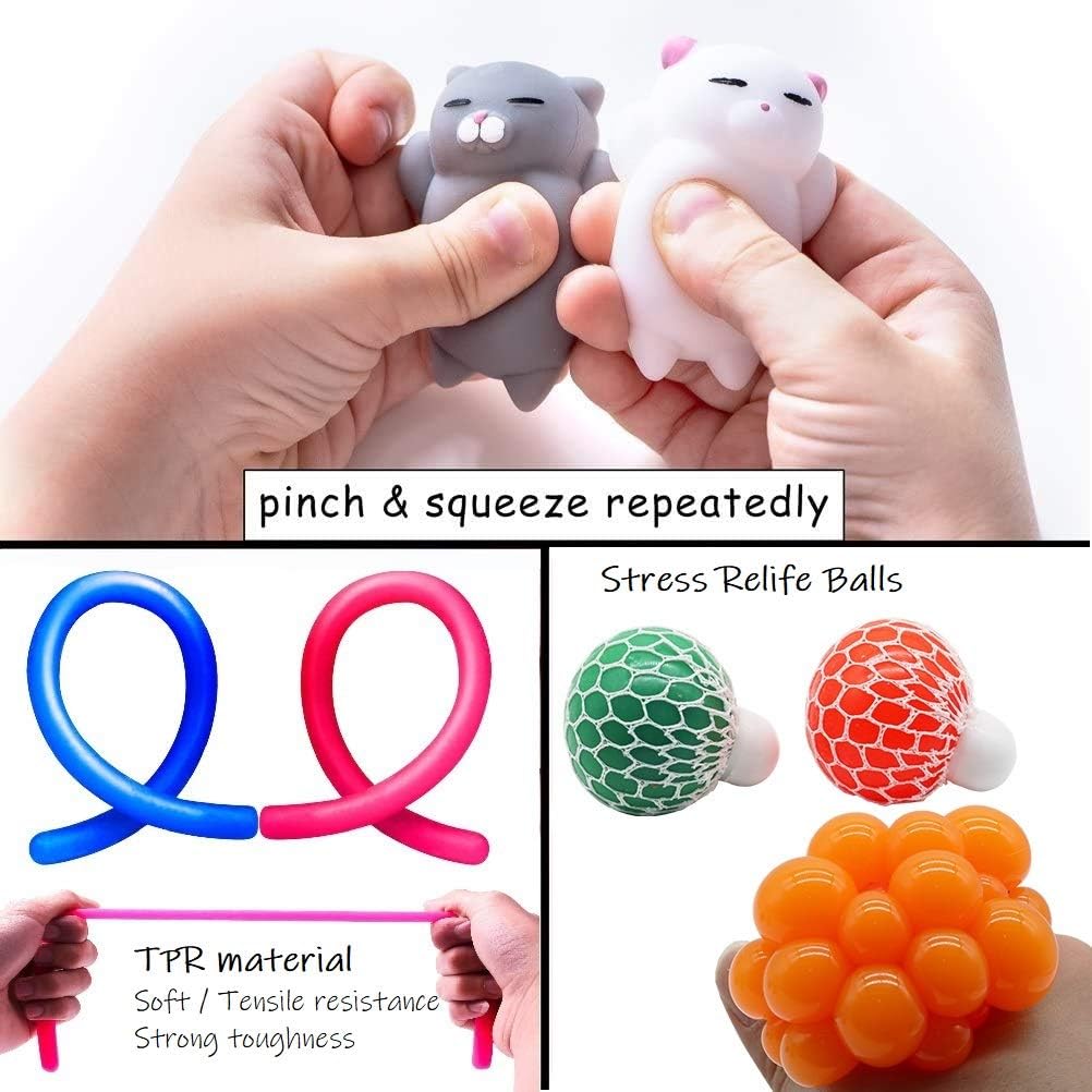 12 Pack Sensory Fidget Toys Set,Infinity Cube,Fidget Pad Cube,Stress Balls,Flippy Chain,Marble Mesh,Mochi Squishy,Stretchy String,Stress and Anxiety Relief for Teen Kids Adults with OCD ADHD Autism